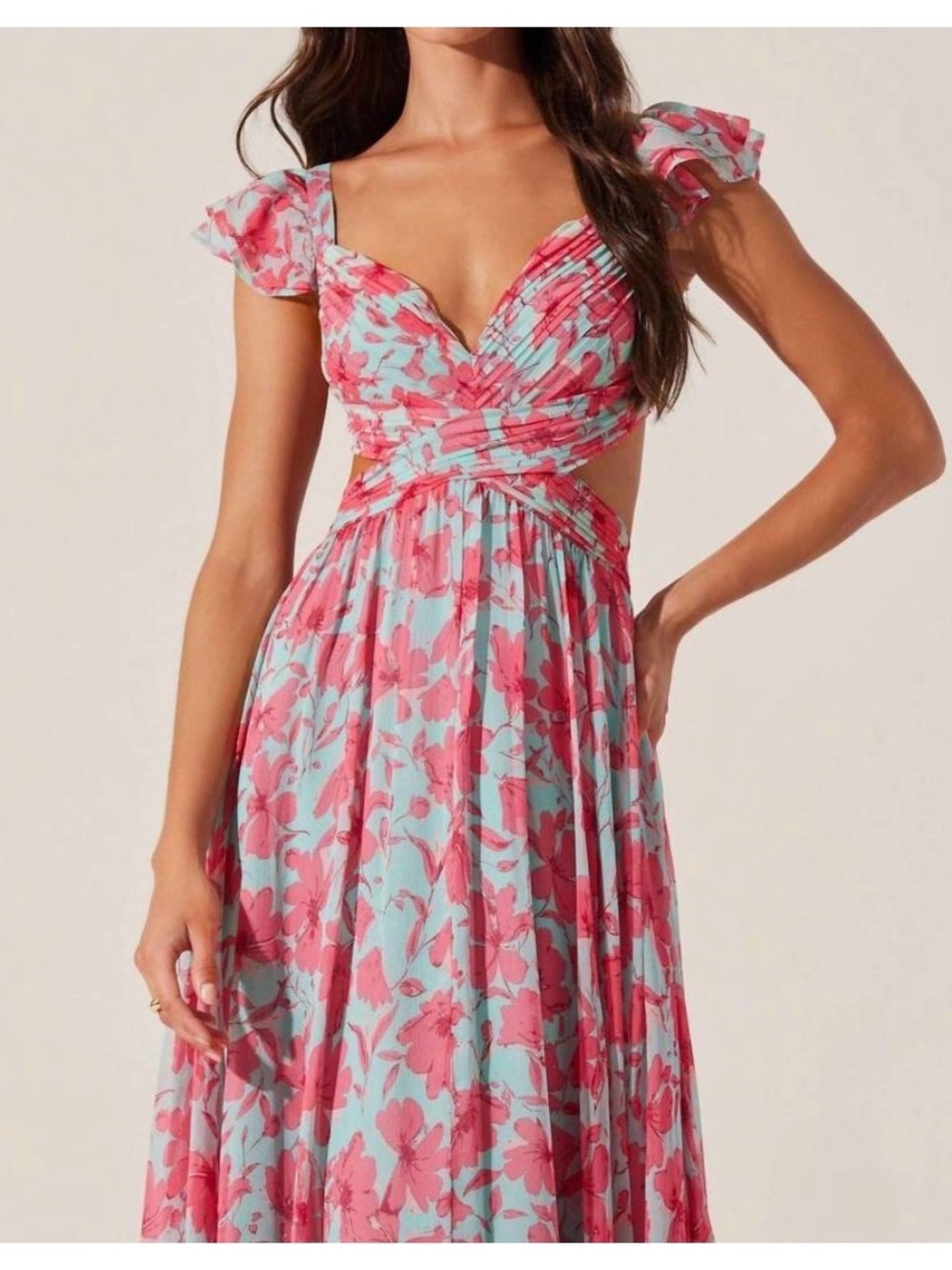 ASTR The Label Floral Pink and Blue Maxi Dress with strappy back details - Picture 2 of 5